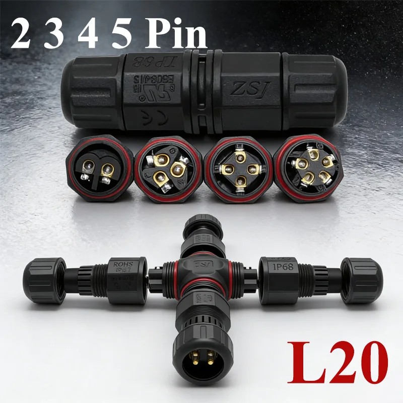2Pin L20 Cable Connector for Light Power Drive 3-5Pin Connector IP68 2/3/4Way Screw Wiring Joint Junction Box Outdoor Waterproo