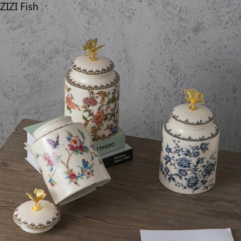 Flower and Bird Patterns Dragonfly Lid Storage Jars Dressing Table Ring Jewelry Box Round Cosmetic Jar Candy Pots Aroma Can