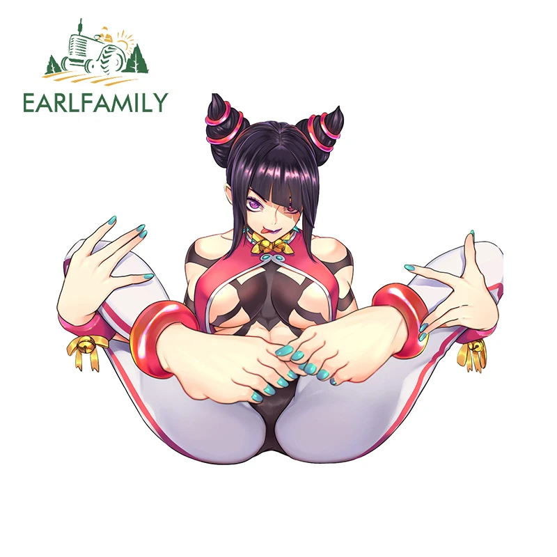 EARLFAMILY Juri Han Fighter Feet Car Stickers Hentai Boobs Female Uniform Leg Game Auto Car Accessories Sunscreen Graphics