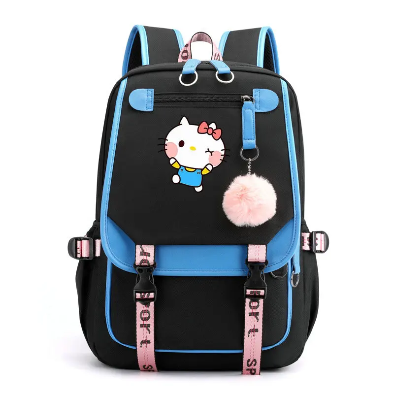 Hello Kitty plecaki z nadrukiem z kreskówki USB chłopcy dziewczęcy tornister studenci Bookbag nastolatki kobiety Mochila Escolar