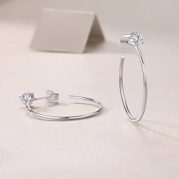 Moissanite Hoop Earrings for Women 925 Sterling Silver 18K White Gold Wedding Jewelry Sparkling Round Cut Diamond Earrings Gift