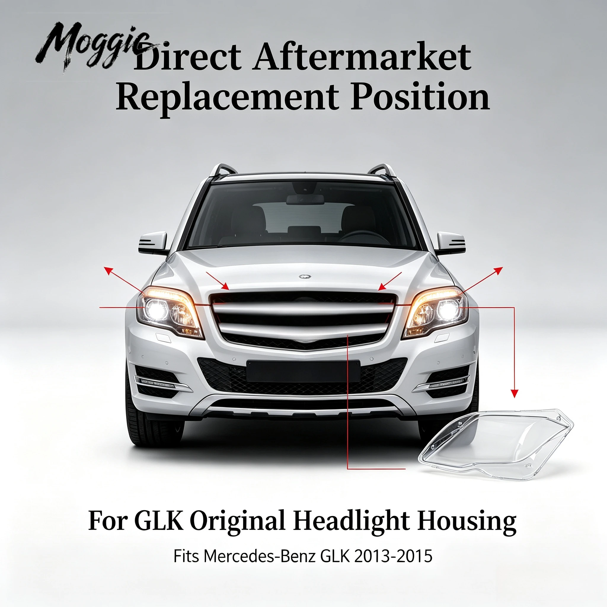 Moggic Headlight Lens Cover For Mercedes-Benz GLK 2013-2015 Left Right Pair Optional Butyl Seal Glue Replacement Shell