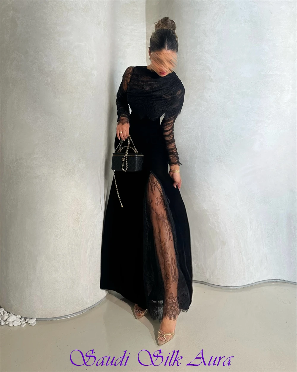 Customized Simple Black Velvet Evening Dress Formal O-Neck Long Sleeves Party Dress Sexy Mermaid Ankle Length Homecoming Dresses