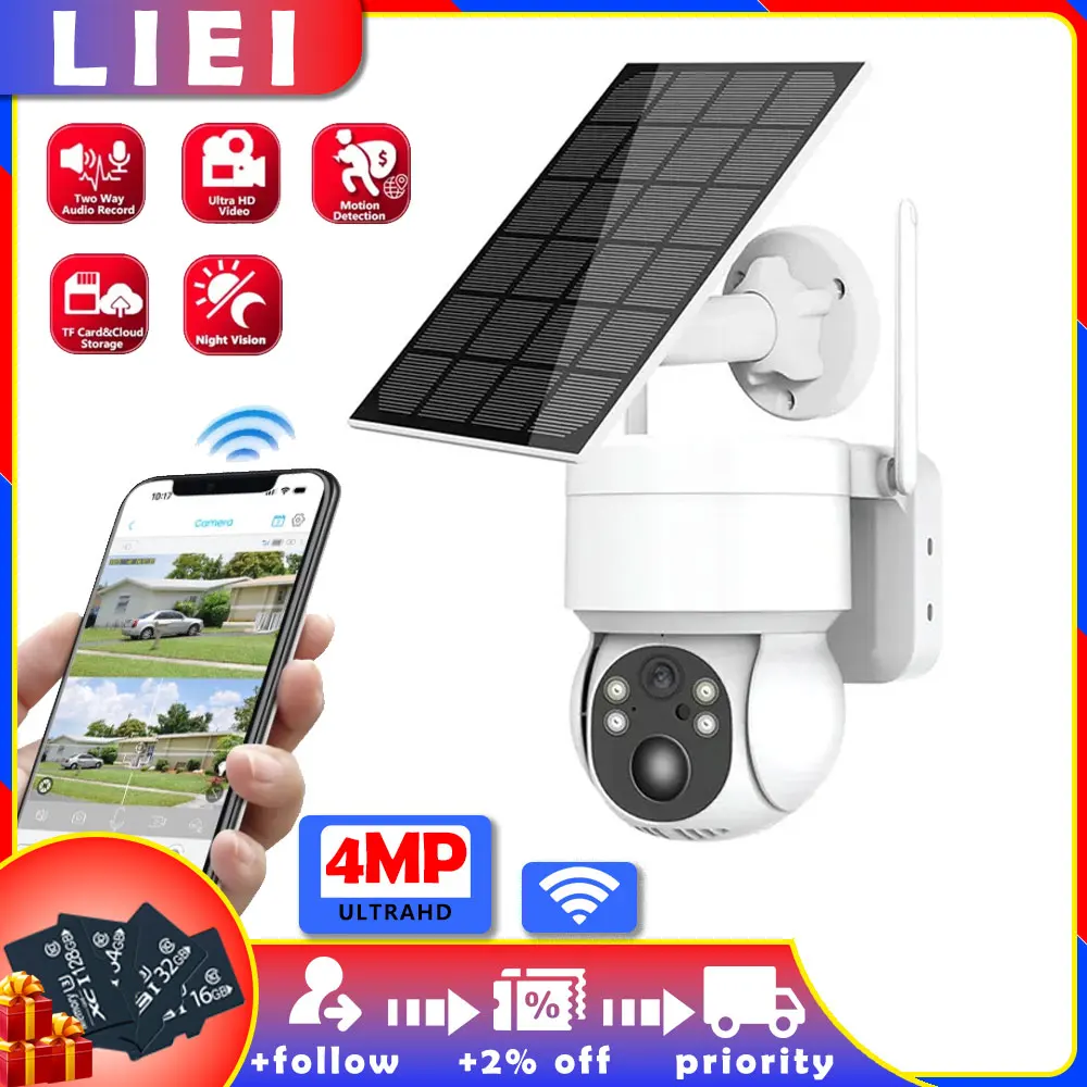 

LIEI 4MP Walt Solar 2.4WIFI Surveillance Camera 8000MAH Dual Lens Camera Recording Battery Outdoor Camera Support 128G TF Card