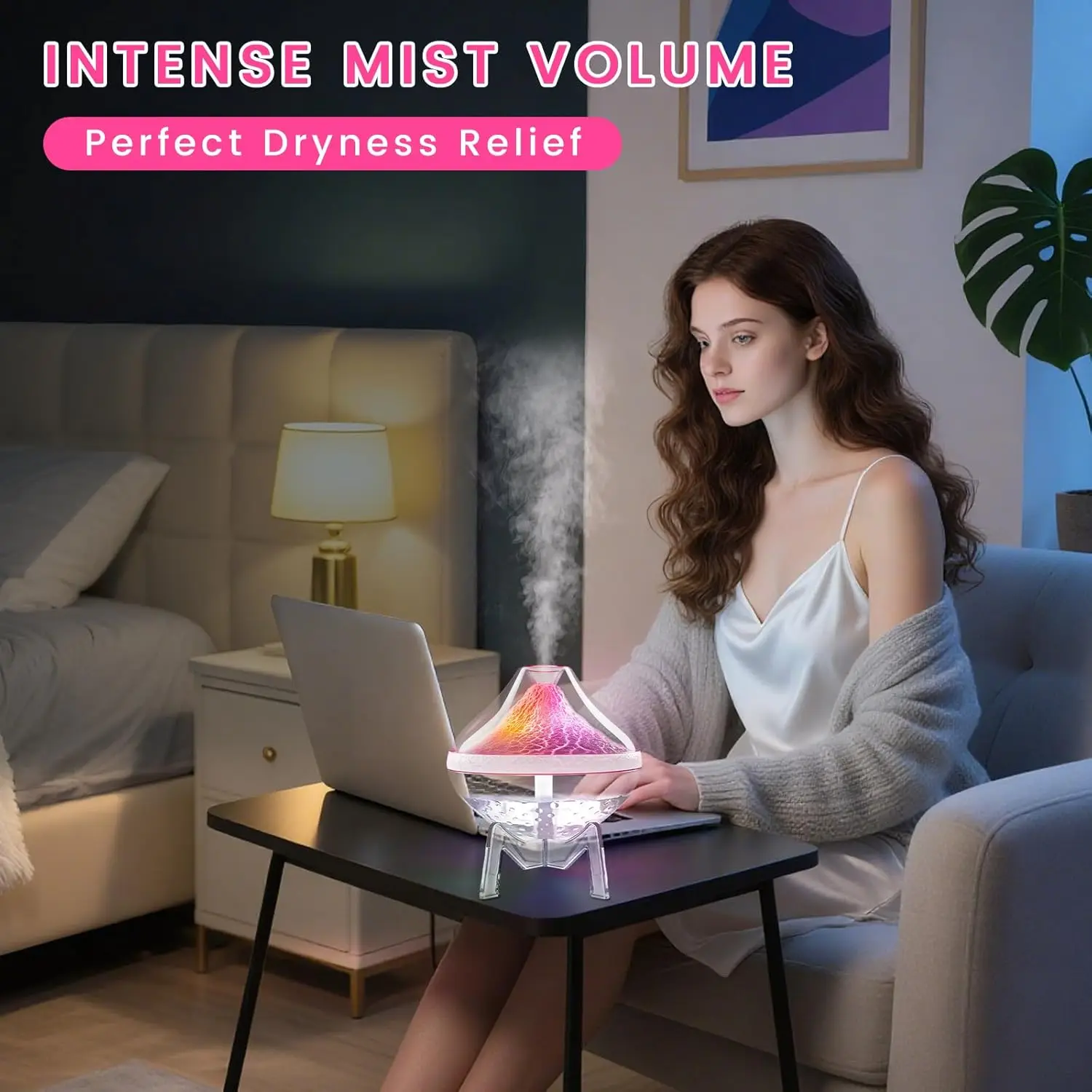 UltraSmall Cool Mist Humidifier with Sensor, Auto Shut Off & LED Light for Bedroom, Baby Room, Office – White