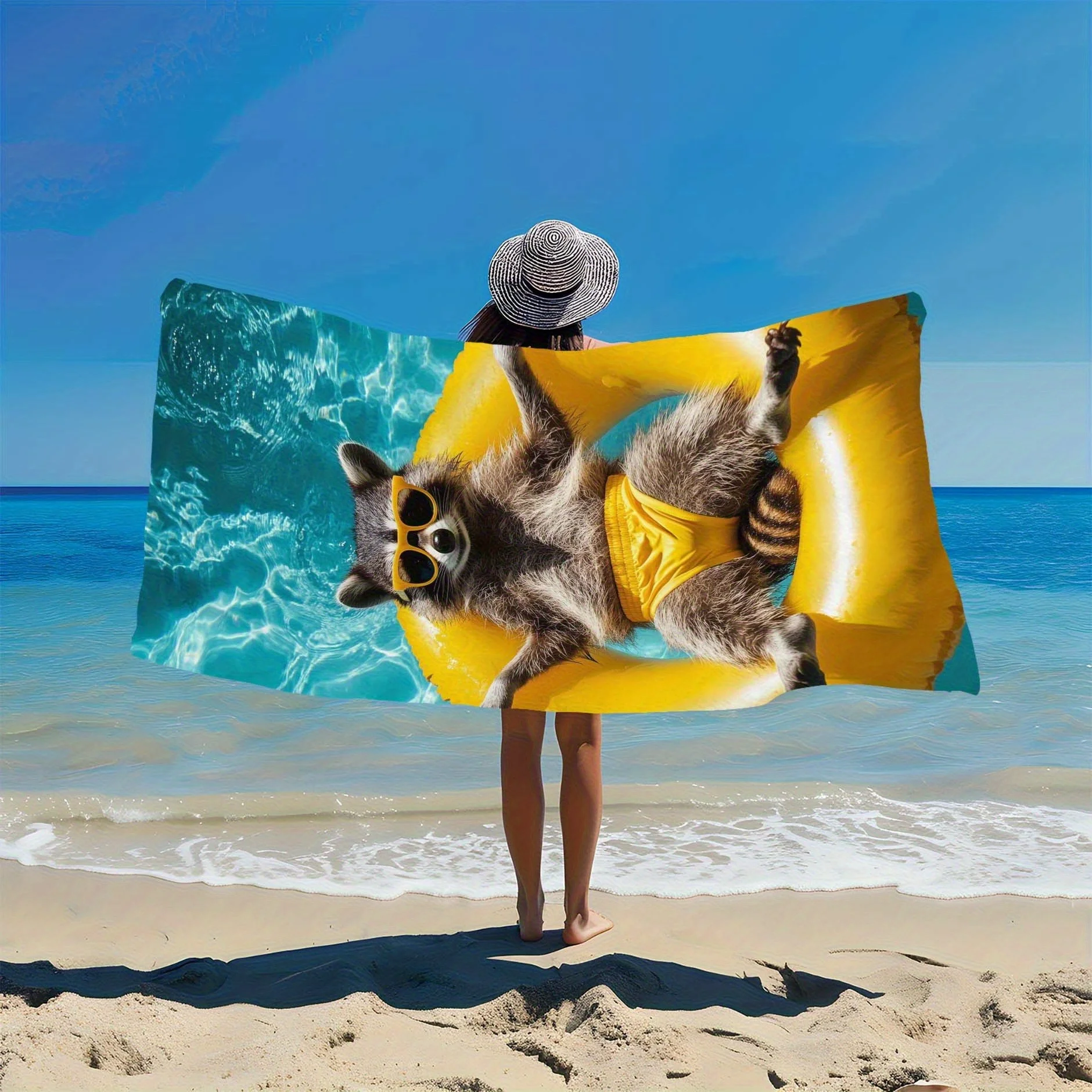 1pc cool raccoon summer Easy to carry beach towels, outdoor travel, swimming pool towels, beach accessories