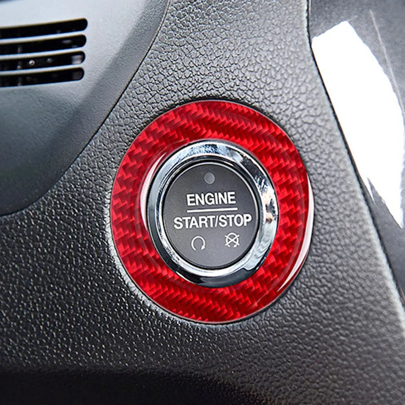 Red Carbon Fiber Car Start Button Ring Modification Cover Trim Strip Decorative Sticker For Ford Explorer Car Inner Accessories