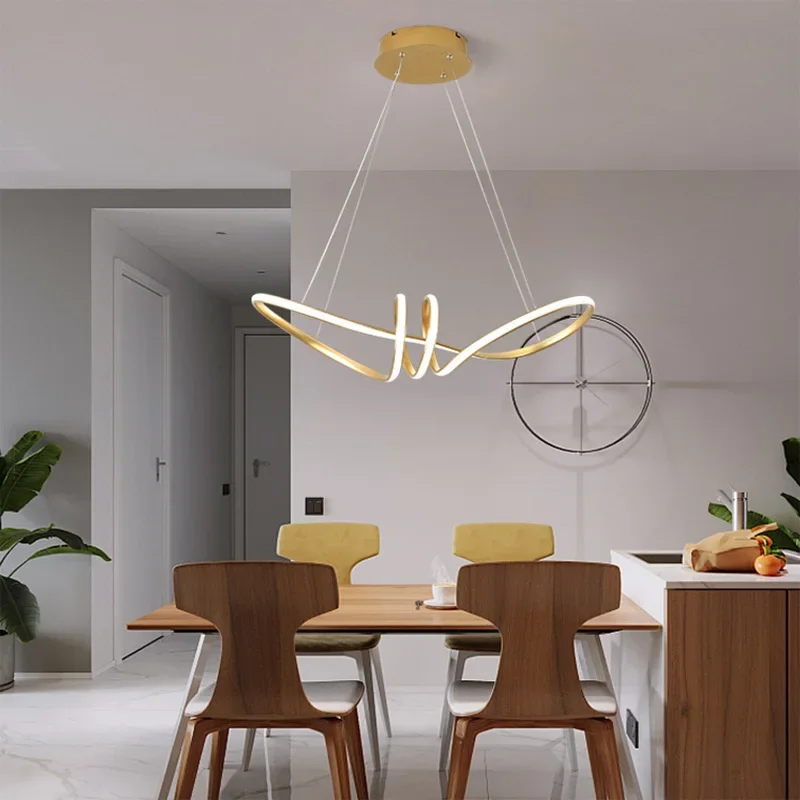 LED Wave Shaped Chandeliers Aluminum Circle Rings Ceiling  Linear Lights Modern Nordic Bar Dining Room Living Room Pendant Light