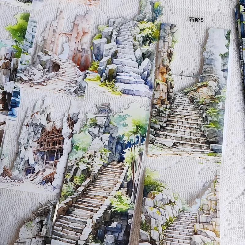 Ruins Stone Steps Background Landscape Washi Tape Decorative Stickers For Journal Scrapbooking Base Decoration