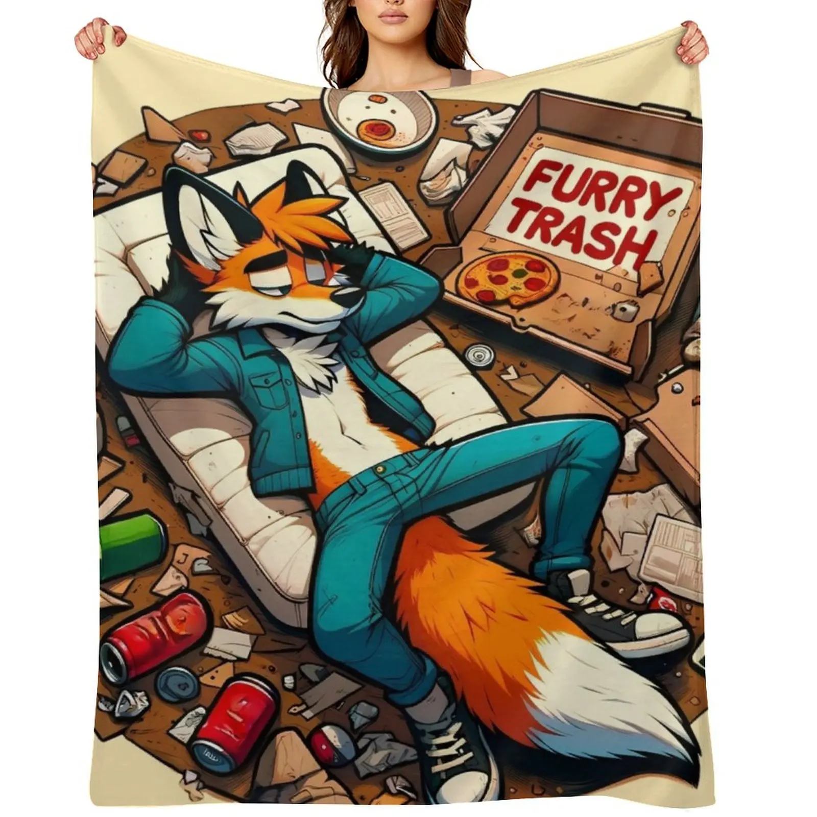 

Anthro Furry Trash Fox Art Throw Blanket Sofas Decorative Sofa Comforter Decorative Beds Blankets