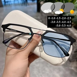 Vintage Double Deam Frame Myopia Sunglasses Blue Light Blocking Photochromic Minus Eyeglasses Prescription Near Sight Eeywear