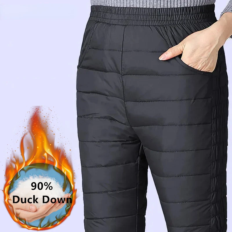 

Winter 90% Duck Down Pants Women Thicken Big Size 5xl Warm Pantalones Casual High Waist Snow Spodnie Loose Windproof Mom N270