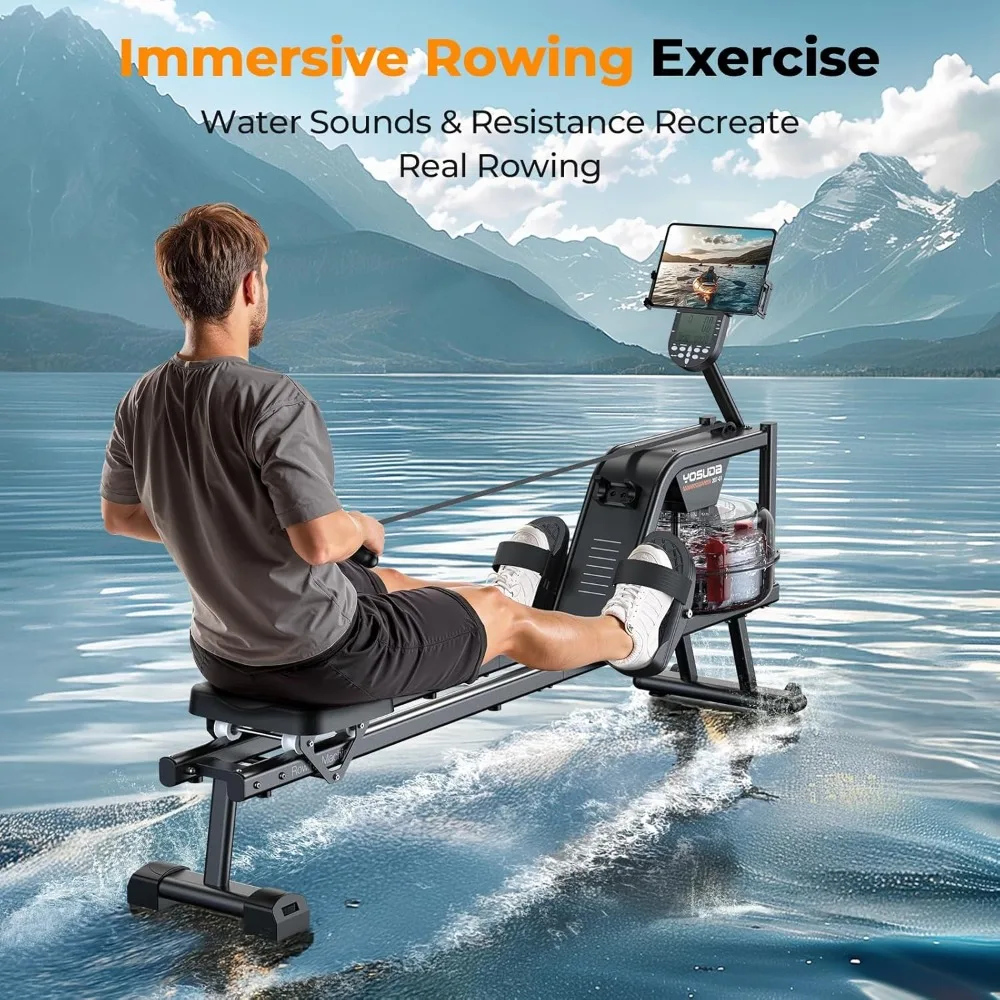 Magnetic/Water Rowing Machine 350 LB Weight Capacity - Foldable Rower for Home Use with Bluetooth, App Supported, Tablet