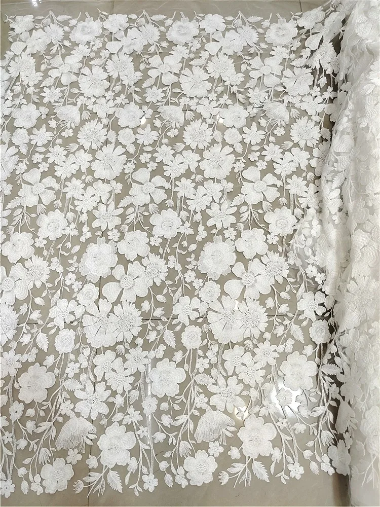 2024 Unique new flower Ivory wedding dress fabric Designer special with sequins 130cm wide sell by yard