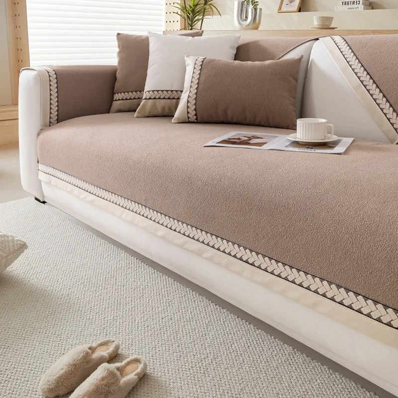Chenille SofaTowel, Anti Slip Design Sofa Cover Solid Color Thickness,Anti Pet Scratch, Washable Universal Couch Cushion