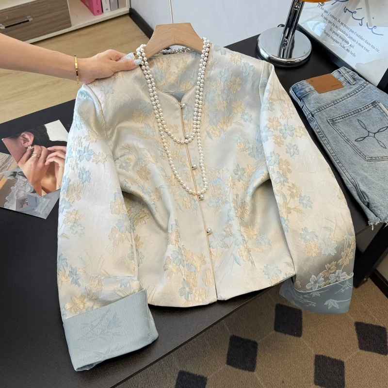 

New Chinese Sle Ancient Elegance Small V-ne Svel Embroidery Button up Long Sve Open Cardigan Top Outerwear