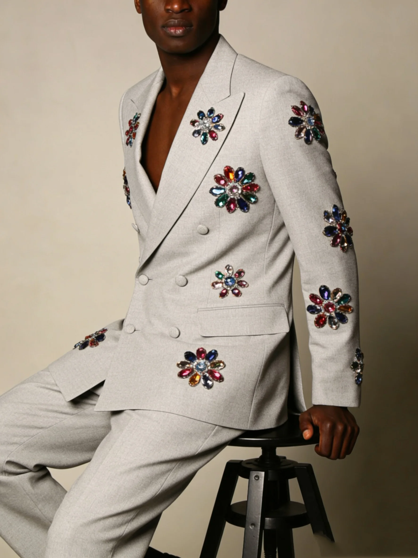 

Colorful Crystals Men Suit Set 2 Pcs Blazer+Pants Trousers Groom Wedding Tuxedo Formal Office Business Jacket Coat Customized