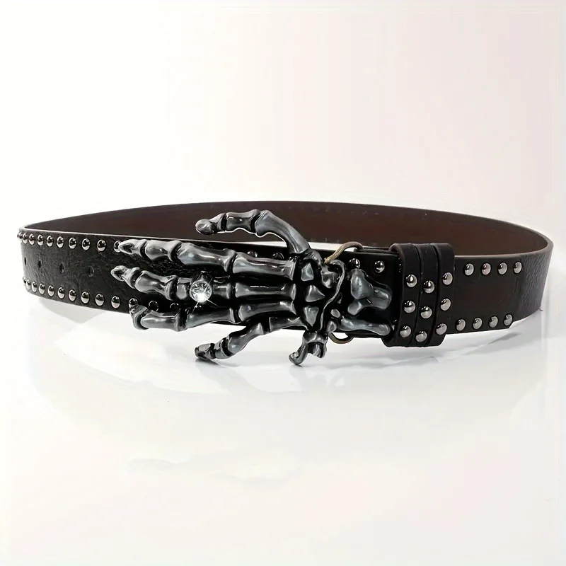 Fashion Domineering Skeleton Hand Belts for Men and Women Retro Western Denim Rivet Jeans Decoration Belt Clothing Accessories