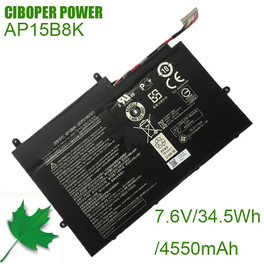 CP Ban Đầu Laptop AP15B8K 7.6V34.5Wh/4550M Cho Aspire Switch 11V SW5-173,12S SW7-272P Series NT.G74AA.002,KT.0020G.005