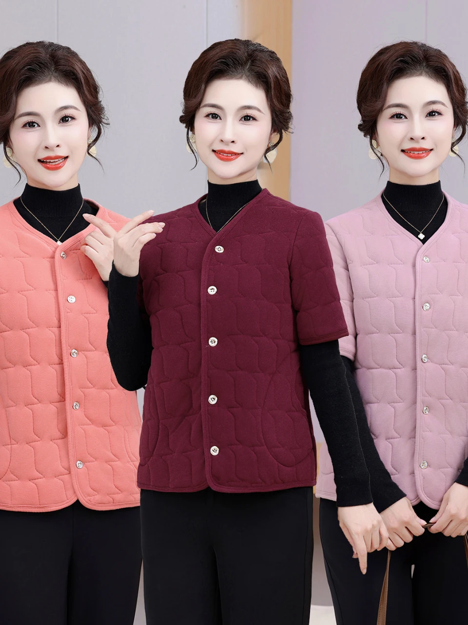 

Теплый хлопковый жилет для женщин среднего и старшего возраста, термо-верхняя одежда из новой полиэстеровой ткани, с круглым вырезом, короткий рукав.