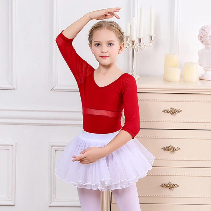 Vêtements de danse de ballet pour enfants, combinaison pour filles, jupe de ballet, combinaison de gymnastique à manches trois-quarts, vêtements d'entraînement