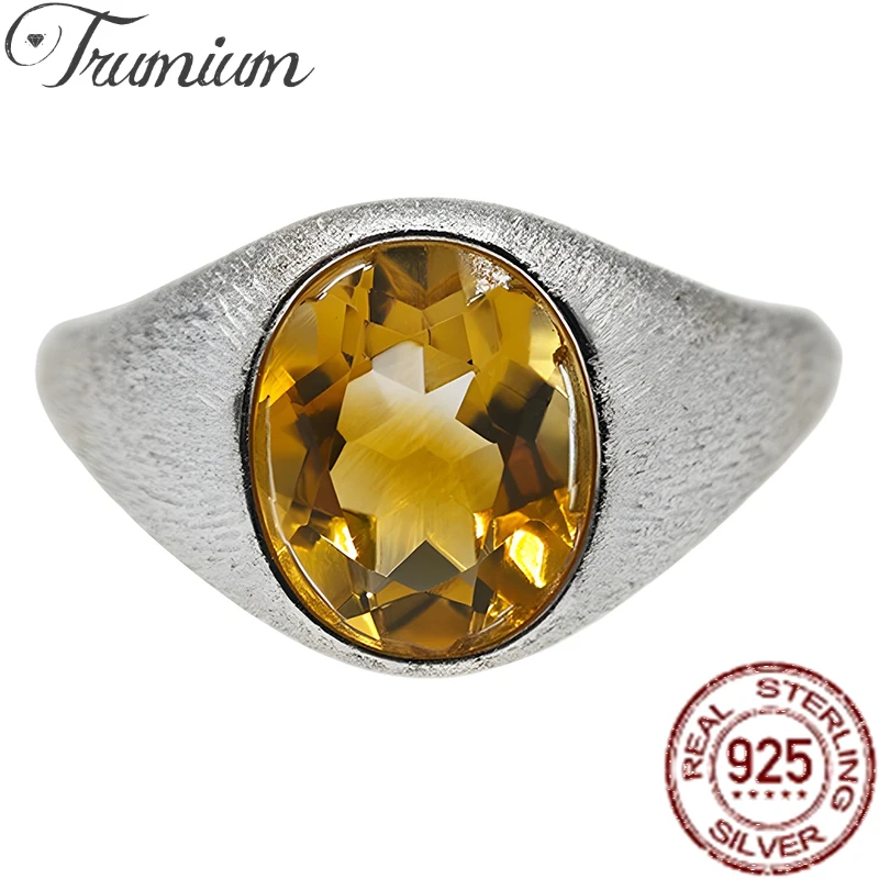 

Trumium 8*10mm New s925 Sterling Silver Oval Citrine Rings for Women Luxury Vintage Cocktail Ring Adjustable Fine Jewelry