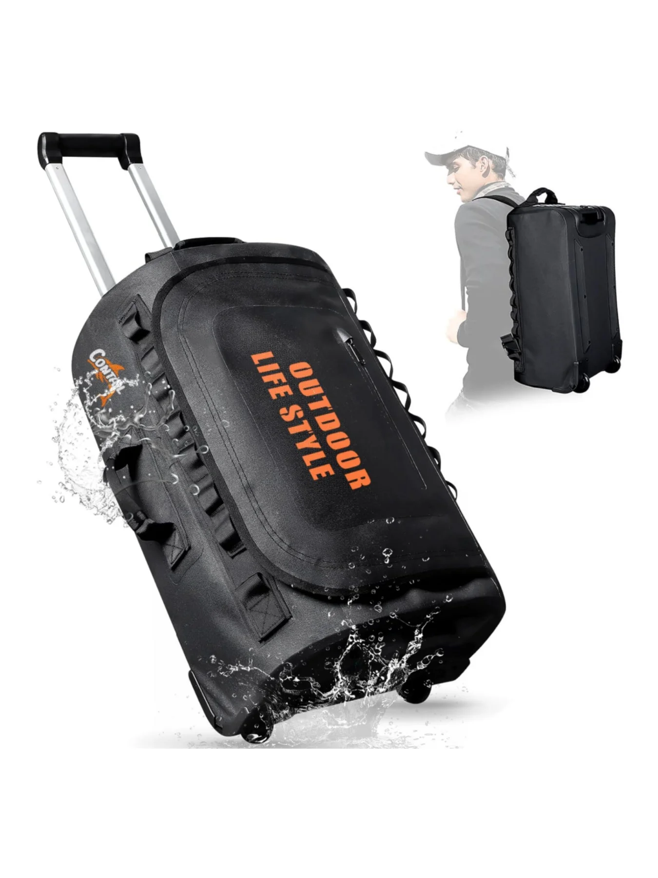 حقيبة غوص بعجلات سعة 95 لتر مع مقبض جر متوازي تلسكوبي وحزام كتف حقيبة ظهر قابل للفصل، مناسبة لمعدات غوص السكوبا، أسود، حقيبة عطلة نهاية الأسبوع #1