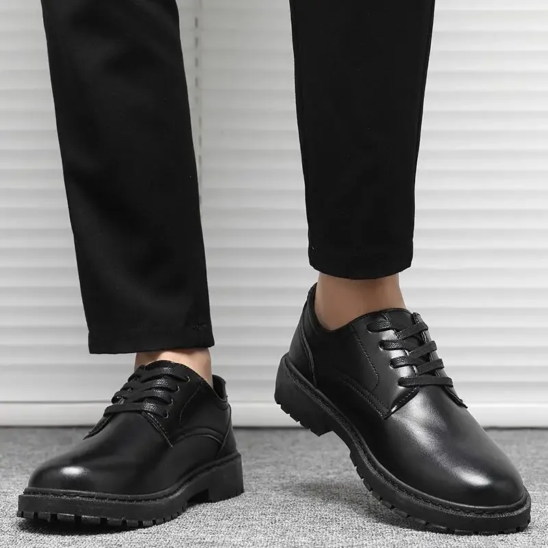 Autumn New Men's Formal Wear Lace-up Platform Cowhide Leather Shiny Fashion Men's Business Leather Shoes