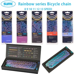 SUMC Bicycle Chain 9/10/11/12 Speed Rainbow Chain Hollow Semi-hollow Chain Magic Buckle Road Bike MTB Compatible 116/126L Weight