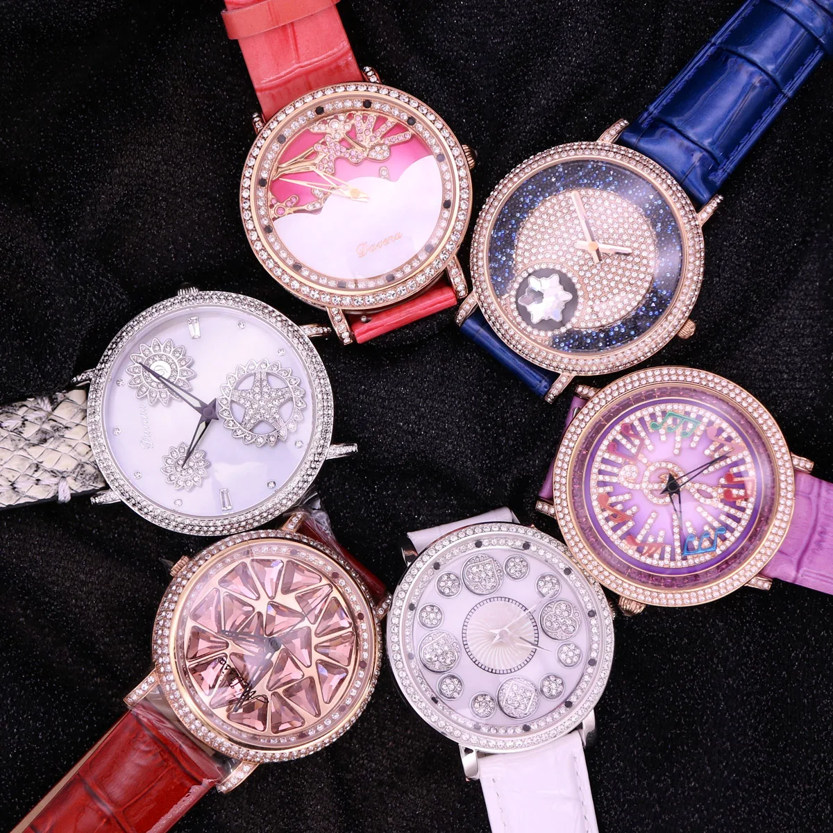 Spin Crystal Luxury Melissa Davena Lady Women's Watch Elegant Rhinestone Fashion Hours Dress Bracelet Girl's Party Gift Box
