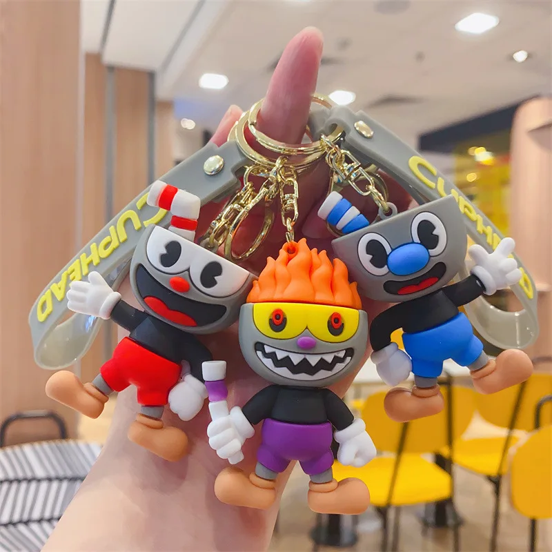 Creative New Mugman Model PVC Dolls Anime Key Chain Cuphead Cartoon Doll Car Key Accessories Toys Gifts For Children wholesale