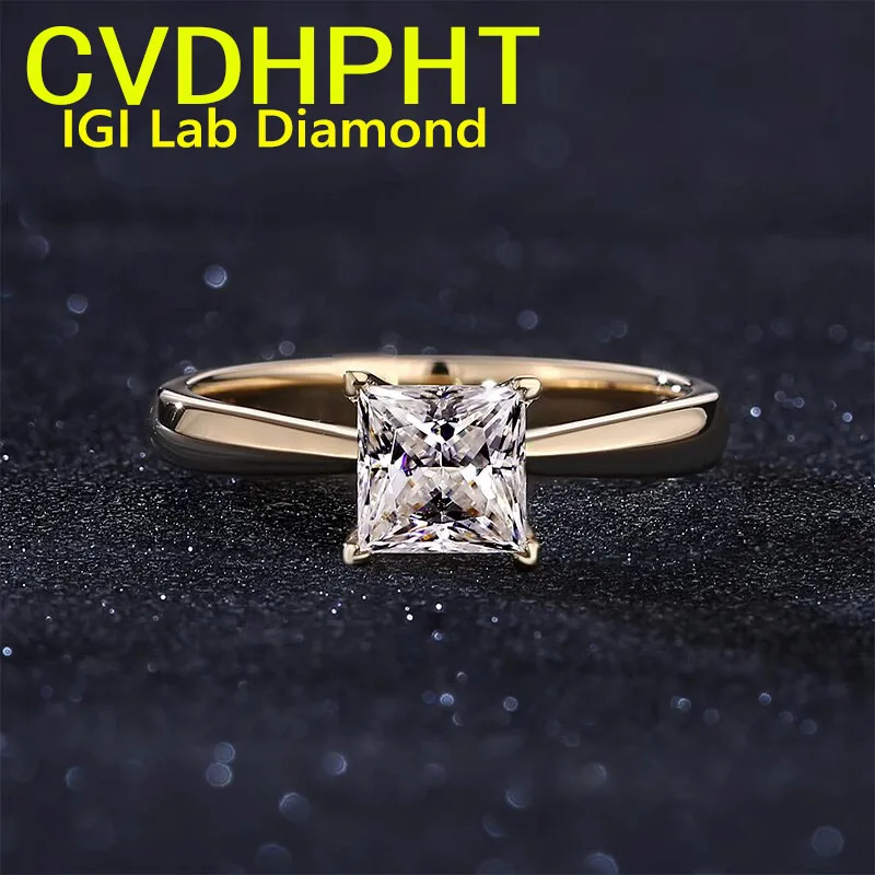 

IGI Lab Растущее кольцо с бриллиантом в форме принцессы D Цвет 1, 2, 3 карата Твердое кольцо из желтого золота 10 карат с бриллиантом свадебное заводское обручальное кольцо