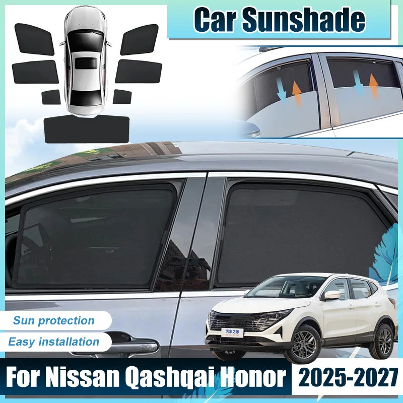 For Nissan Qashqai Honor Accessories 2025 2026 2027 Car Window SunShade Covers Mesh light Shield Net Blocker Screen UV Protector