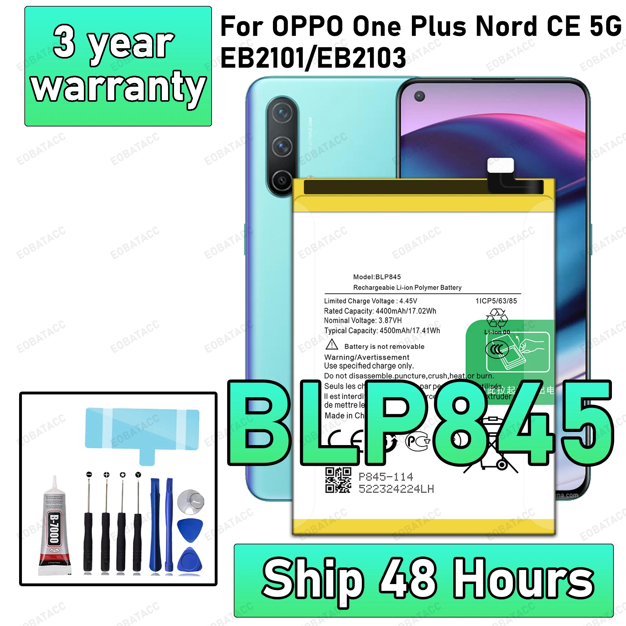 100% New High Quality BLP845 Battery For OPPO Oneplus Nord CE 5G/EB2101/EB2103 Phone Replacement Bateria+Free Tools