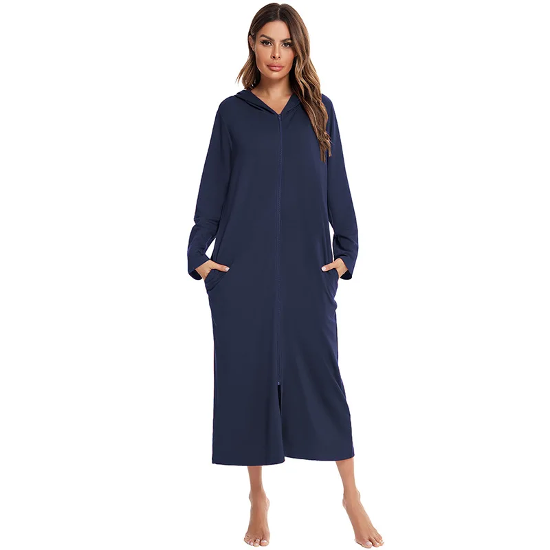 Women\'S Pajamas Autumn Winter Hoodie Long Sleeve Zipper Front Cotton Bathrobe Women Loungewear Nightgowns Home Wear Pajamas