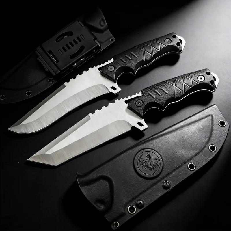 Fixed Blade Knife G10 Handle Tanto Point Serrated Edge Leather Sheath Outdoor Camping Hunting EDC Utility Collectible Knife - view 2