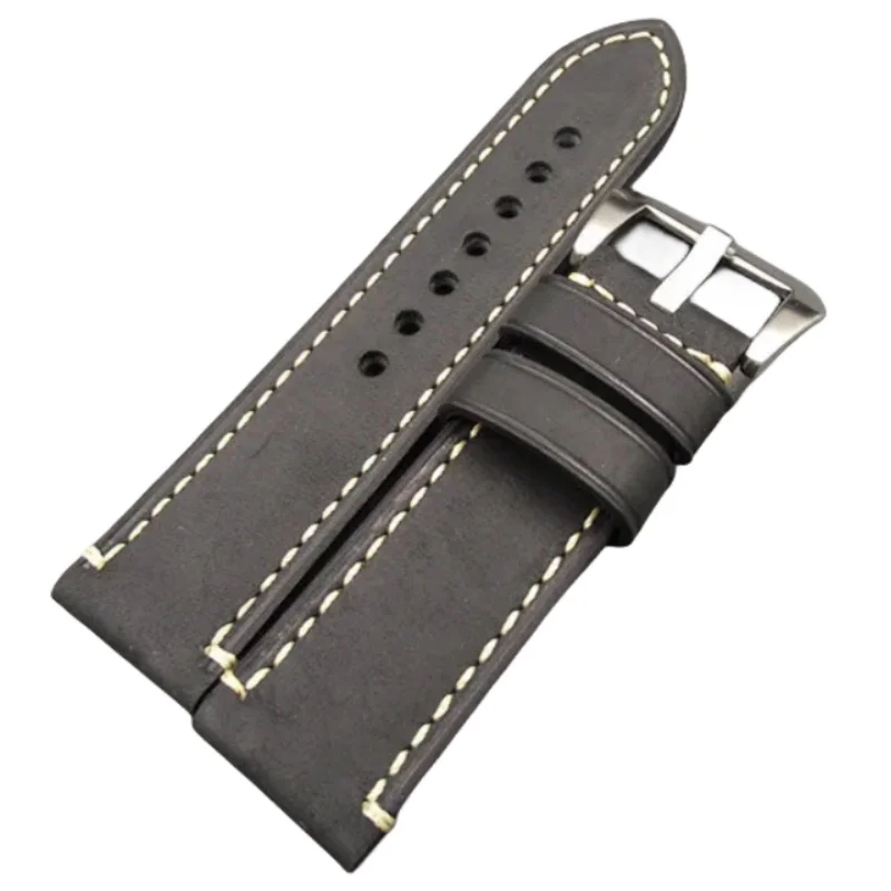 1PCS 20MM 22MM 24MM 26MM Genuine Leather Crazy Horse Leather Watch Band Watch Strap Man Black Coffee Grey Beige -WB12075