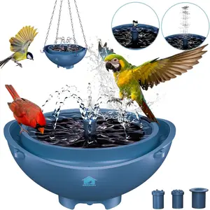 Solar Bird Bath Fountain with 3 Nozzles, Auto Low-Water Protection, Deep Blue - Garden Gift