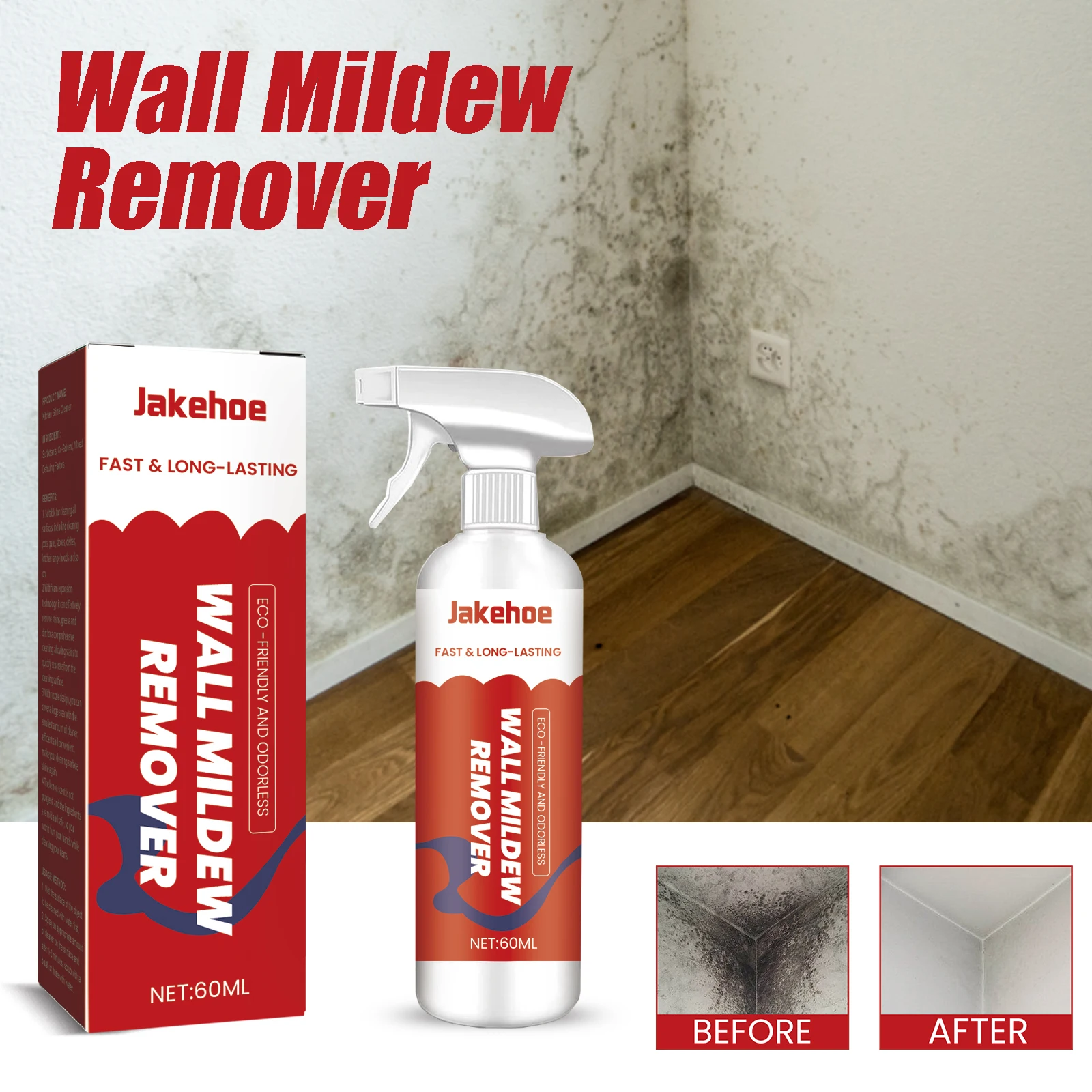 Jakehoe Wall Mildew Remover Household Bathroom Tile Floor Mildew Remover Wall Cleaning Stain and Mildew Preventer 60ml/pcs