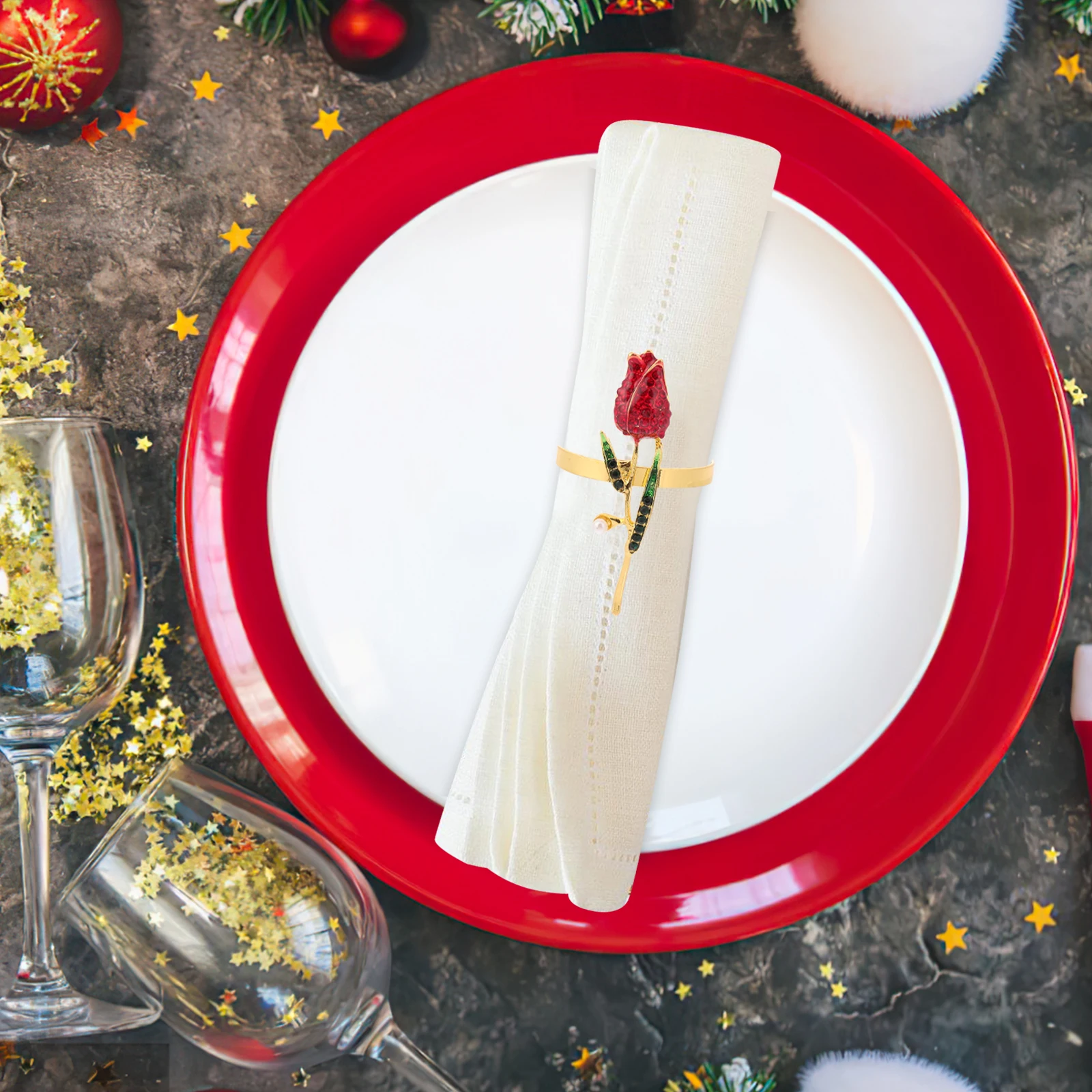 

4Pcs Rose Gold Flower Napkin Rings Valentines Wedding Banquet Table Setting Elegant Serviette Holders Rose Gold Napkin Rings