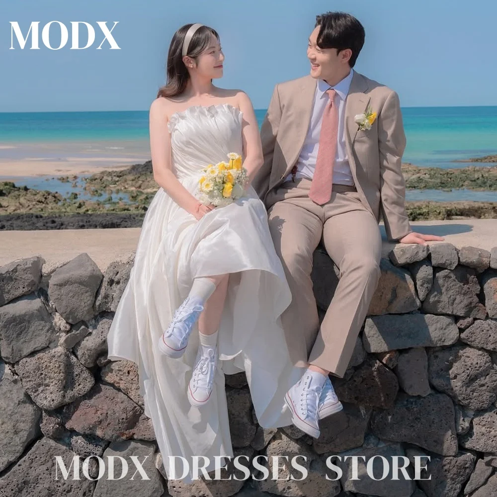

MODX Elegant Scalloped A-line Wedding Dress Taffeta Pleat 웨딩드레스 Pleat Korea Photoshoot Floor-Length Customised Bride Gowns 2025