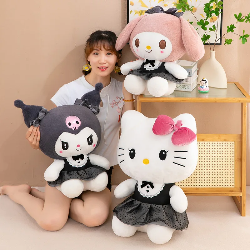 

Black Veil Skirt Kuromi Plush Toy Sanrio Doll Melody KT Cat Stuffed Doll Soft Pillow Plushies Girl's Birthday Gift Decoration