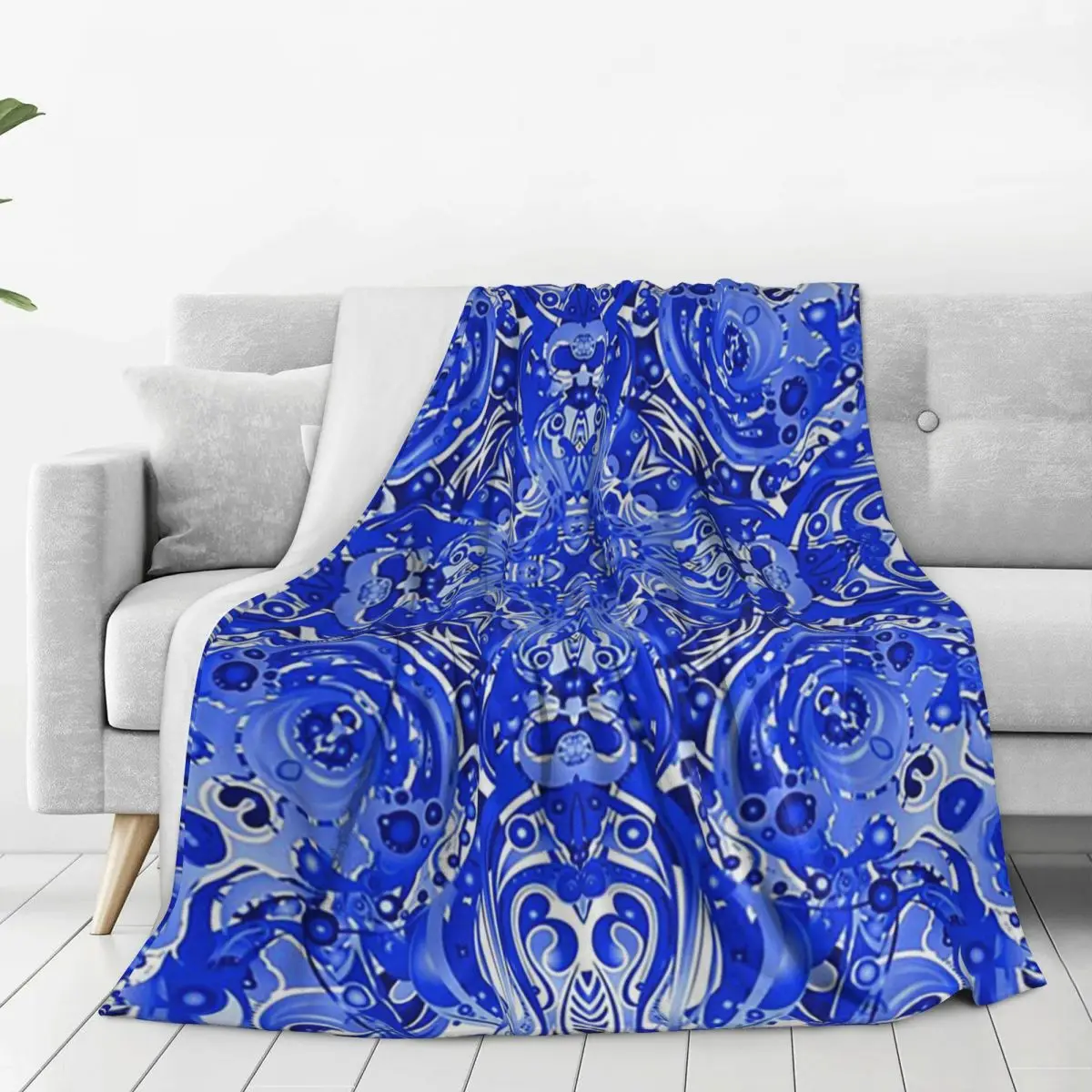 ITALIAN GILDED DAMASK PATTERN-BLUE AND WHITE CHINOISERIE FLORAL PRINT Blanket Fleece Sofa Throw Blanket Throws Bedspread Quilt