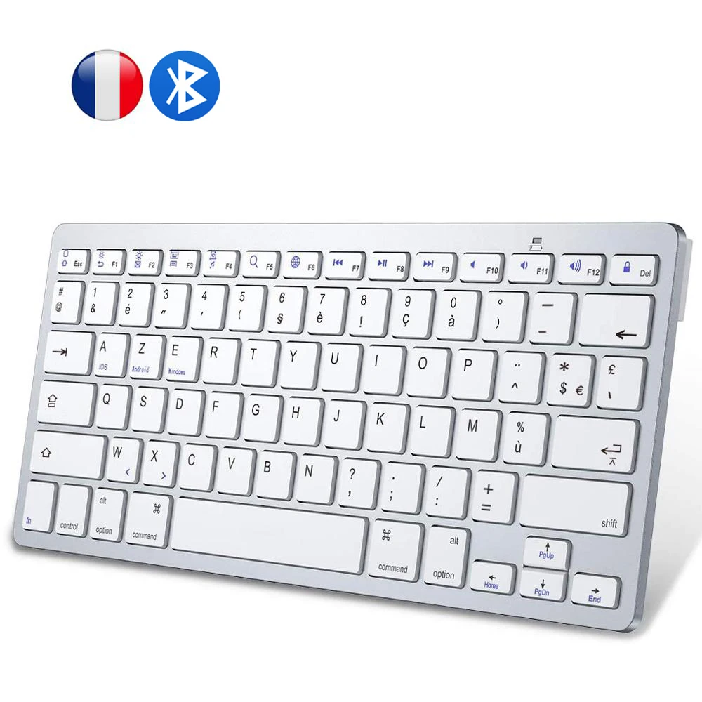 Franse AZERTY-indeling Bluetooth-toetsenbord Licht Draagbaar slank draadloos toetsenbordclavier voor iPad iOS Android Windows Smart TV