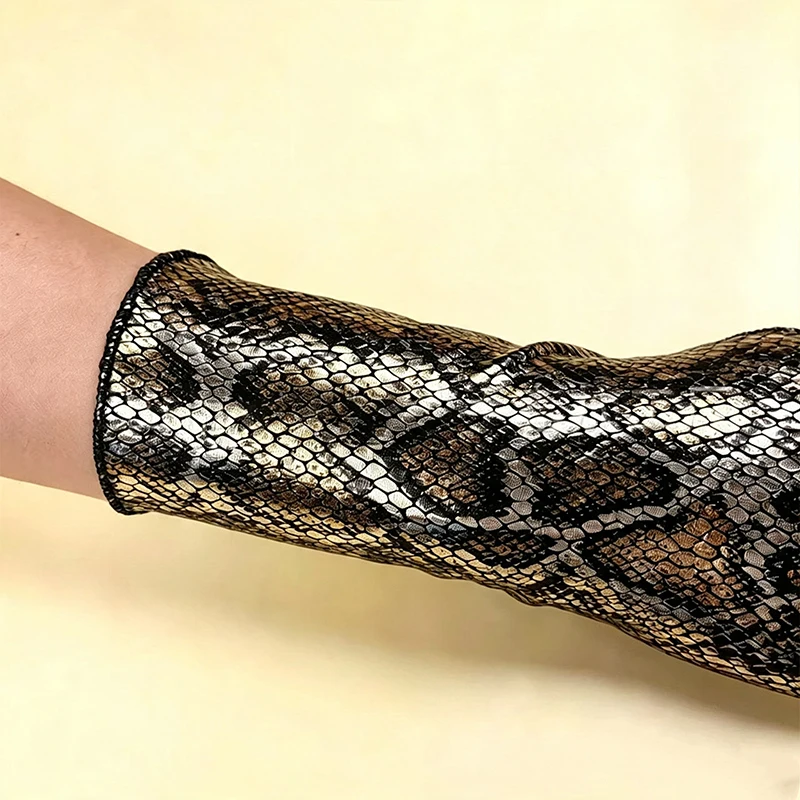 22cm Women Python Leopard Print Tight Half Palm Fingerless Gloves Thin Fashion Personality Stage Performance Cosplay Halloween