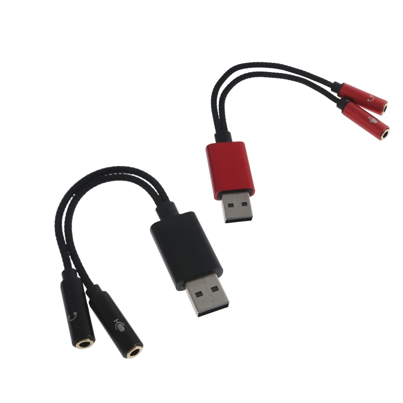 USB-A to 3.5mm Jack Microphone Headset Sound Card Male to 2 Female Adapter