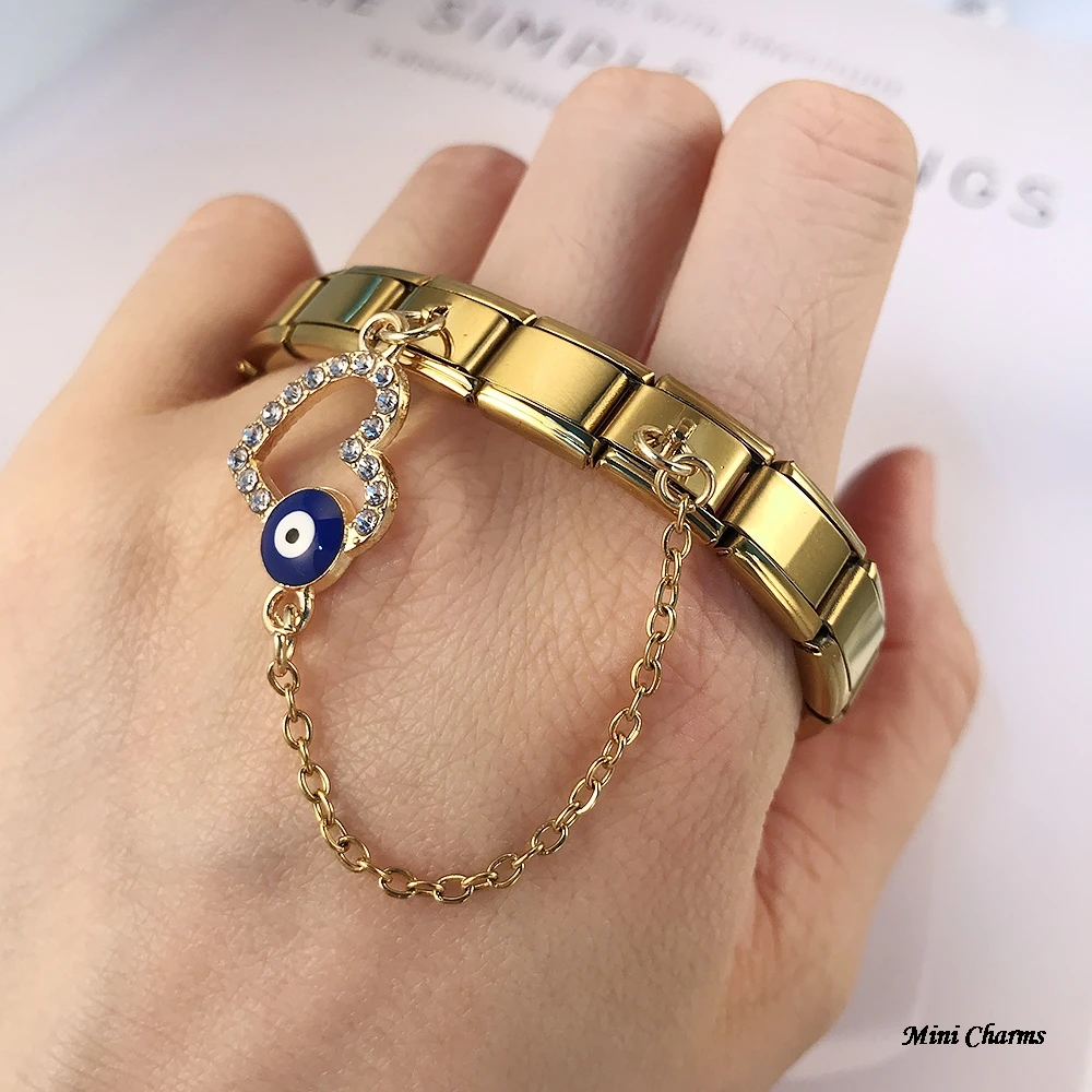 Modischer Schmetterling-Anhänger mit bösen Augen und Hängekette, italienische Charms, passend für 9-mm-Armbänder, Edelstahlschmuck – Detail 10