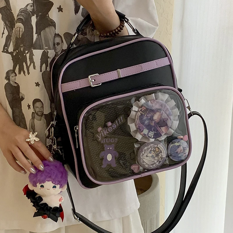 

HAEX Dopamine Backpacks Women 2025 Multifunctional Clear Window DIY Badge Ita Bag Small Capacity Crossbody Shoulder Bolso Mujer