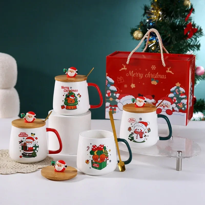 2025 New Arrival - Christmas Santa Reindeer Ceramic Mug with Lid Spoon Cute Holiday Gift Present High Quality with box package