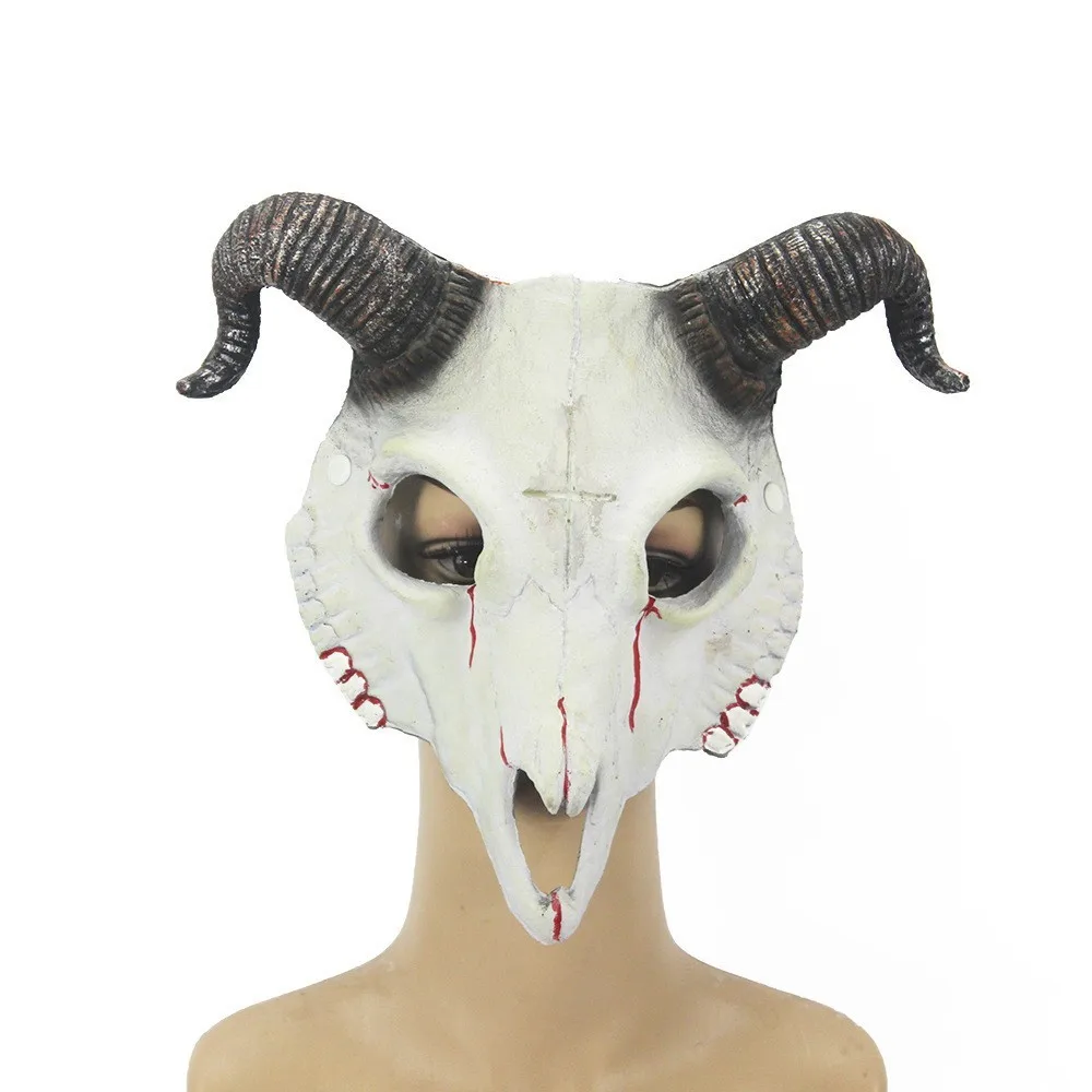 Máscara de cabra masquerade horror ovelha crânio chifre cabeça máscara animal personalizado traje do feriado festa de halloween cosplay traje prop